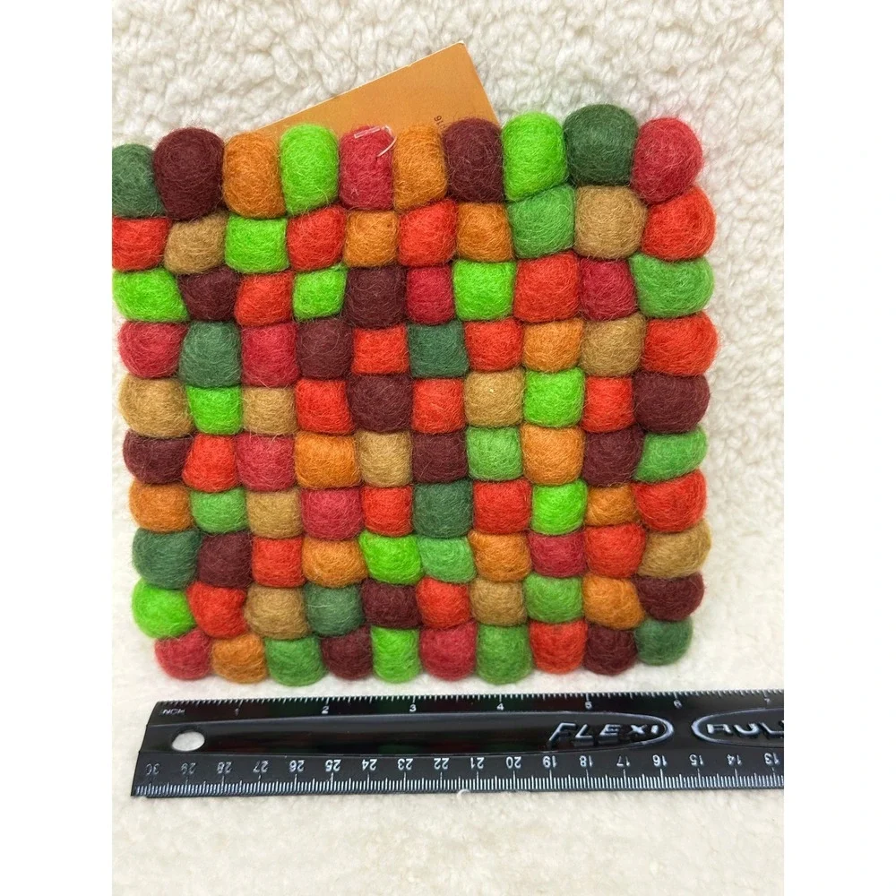 Trader Joe's Felted Wool Trivet Multicolor Handcrafted Nepal Square 7x7